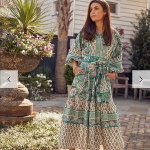 Sue Sartor Paloma Flounce Dress in Green Garden